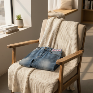 Cactus Print Distressed Blue Denim Jeans