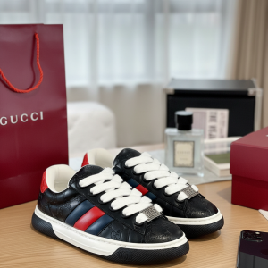 Gucci Black Red Leather Casual Sneakers
