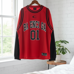 Balenciaga 01 Red Basketball Style Long Sleeve Shirt
