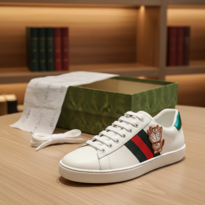 Gucci Embroidered Bee Stripe White Leather Sneakers