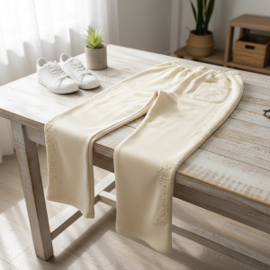 Derschutze Dragon Embroidered Beige Casual Pants