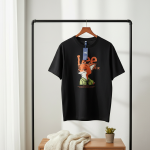 Lee MITOO Cartoon Fox Graphic Black T-Shirt