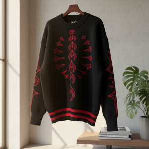 THUG CLUB Black Red Knit Graphic Sweater