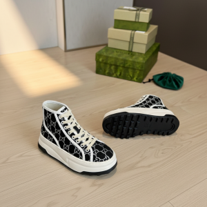 Gucci High Top Canvas Sneakers Black White