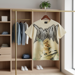 Mixed Emotion Angel Graphic Streetwear T-Shirt Beige