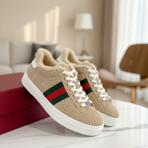Gucci Beige Shearling Lined Casual Sneakers