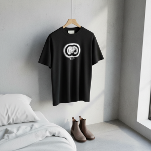 Gucci Black Logo Print Cotton T-Shirt