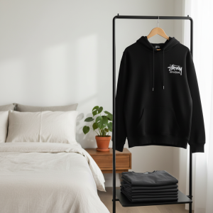 Stussy Black Logo Print Pullover Hoodie