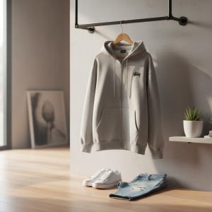 Stussy Grey Zip Up Hoodie Streetwear Sweater