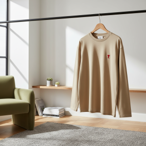Ami Paris Beige Heart Logo Long Sleeve T-Shirt