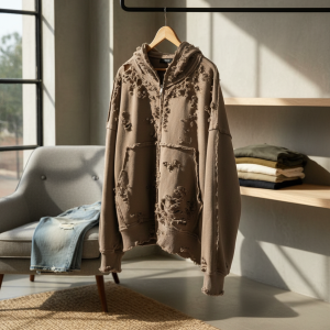 Latui Atelier Distressed Oversized Zip Up Hoodie