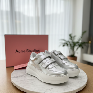 Acne Studios Silver Leather Platform Sneakers