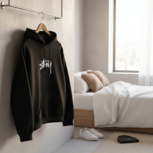 Stussy Black Hoodie Men Women Streetwear Pullover Sweater