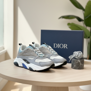 Dior Men Grey Blue Mesh Sneakers