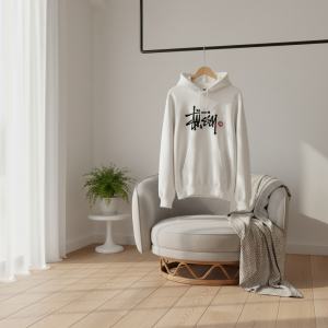 Stussy Logo Print White Hoodie Sweater