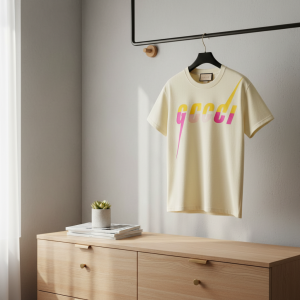 Gucci Logo Print Beige Cotton T-Shirt