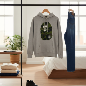 A Bathing Ape Gray Camo Logo Hoodie