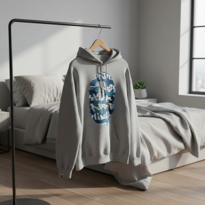 A Bathing Ape Grey Camo Logo Hoodie