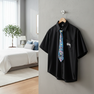 Stussy Black Short Sleeve Shirt With Tie
