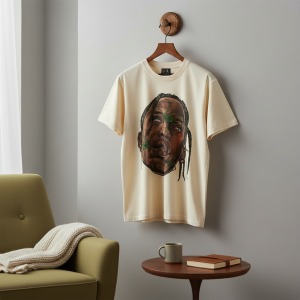Saint Michael Graphic Face Print Beige T-Shirt