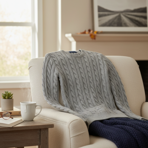 Ralph Lauren Cable Knit Gray Wool Sweater