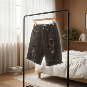 Gallery Dept Distressed Black Denim Shorts