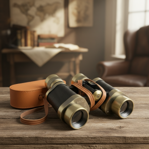 Vintage 8x30 Brass Binoculars with Leather Case