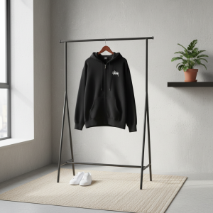 Stussy Black Graphic Print Zip Up Hoodie Sweater