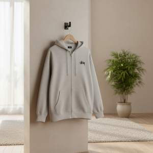 Stussy Logo Gray Zip Up Hoodie