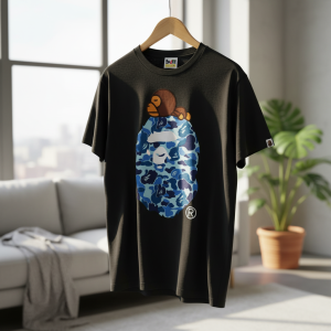 BAPE Blue Camo Ape Head Black T-Shirt