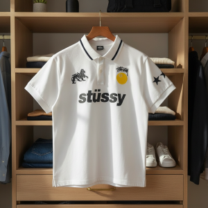 Stussy White Polo Shirt Men Casual Streetwear Tops