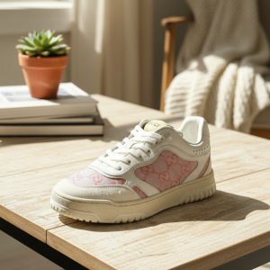 Gucci Pink Canvas Leather Sneakers Shoes