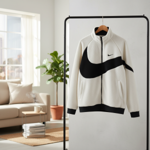 Nike Fleece Zip Up Jacket White Black Sportswear