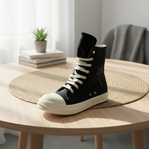 Rick Owens Black Canvas High Top Sneakers