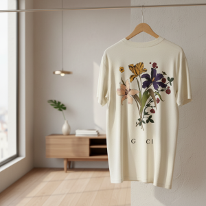 Gucci Floral Print Cream Cotton T-Shirt