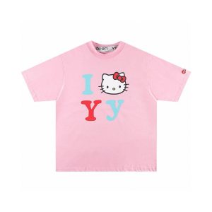 BrokenMoon Pink Cute Cartoon Cat Graphic T-Shirt