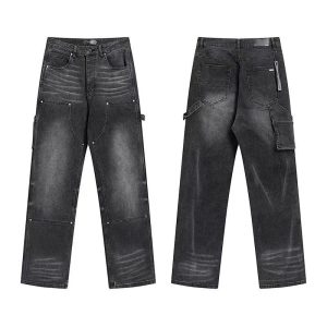 Amiri Black Washed Denim Cargo Pants Men Fashion