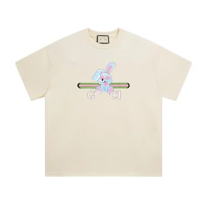 Gucci Bunny Print Beige Cotton T-Shirt
