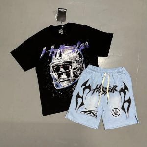 Hellstar Skull Helmet Graphic T-Shirt and Shorts Set