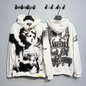 ALOCS Angel Graphic Printed White Hoodie