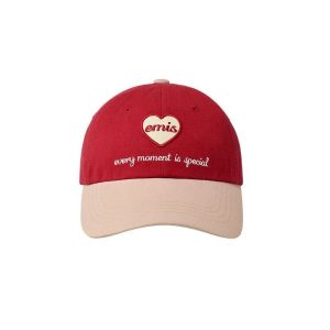 Emis Heart Red Beige Cotton Baseball Cap
