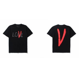 Vlone Black T-Shirt Red V Logo Streetwear
