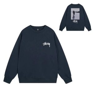 Stussy Navy Graphic Logo Crewneck Sweatshirt Hoodie