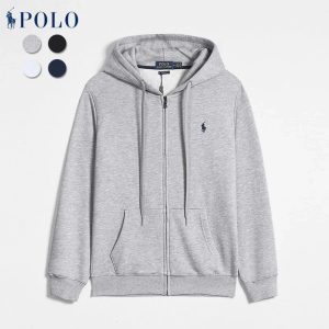 Ralph Lauren Polo Zip Up Hoodie Men Gray