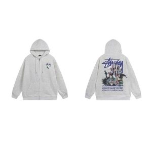 Stussy Grey Zip Up Graphic Hoodie Sweater