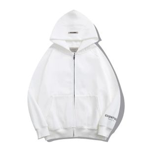 Essentials White Zip Up Hoodie Sweatshirt for Men Women