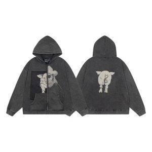 Enfants Riches Deprimes Pig Graphic Zip Hoodie Gray