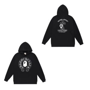 A Bathing Ape Chrome Hearts Black Graphic Hoodie