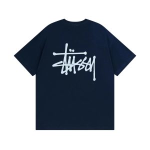 Stussy Logo Print Navy Casual Streetwear T-Shirt