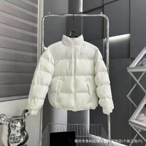 White Stand Collar Puffer Jacket Winter Coat